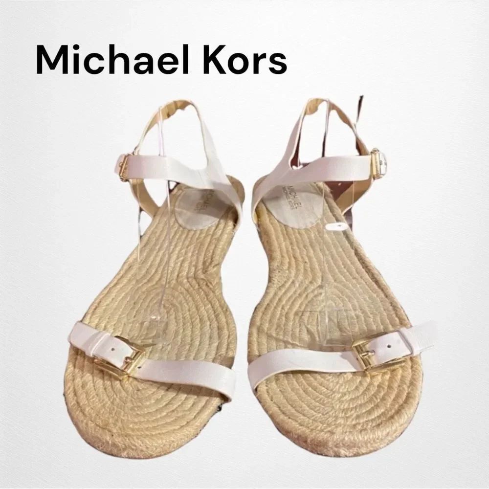 Michael Kors "Kyla" Optic White Leather Espadrille Sandals with Box 9.5